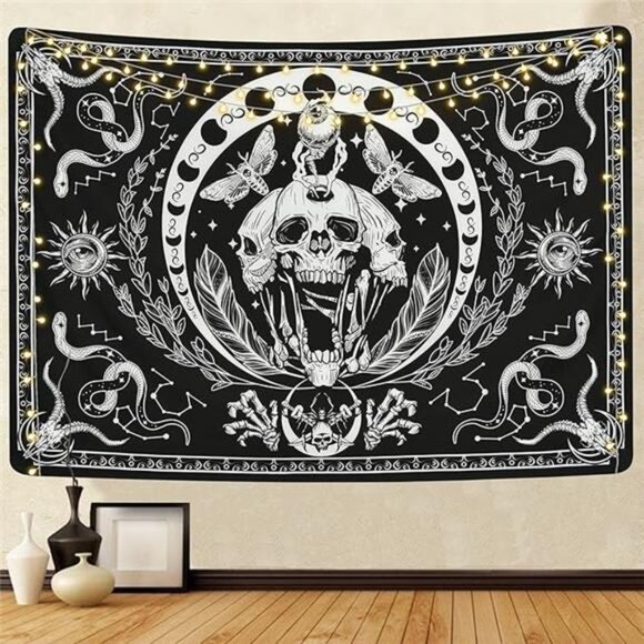 Skull Tapestry Black and White Tapestries Snake Tapestry Moth Tapestry Trippy - Picture 8 of 8